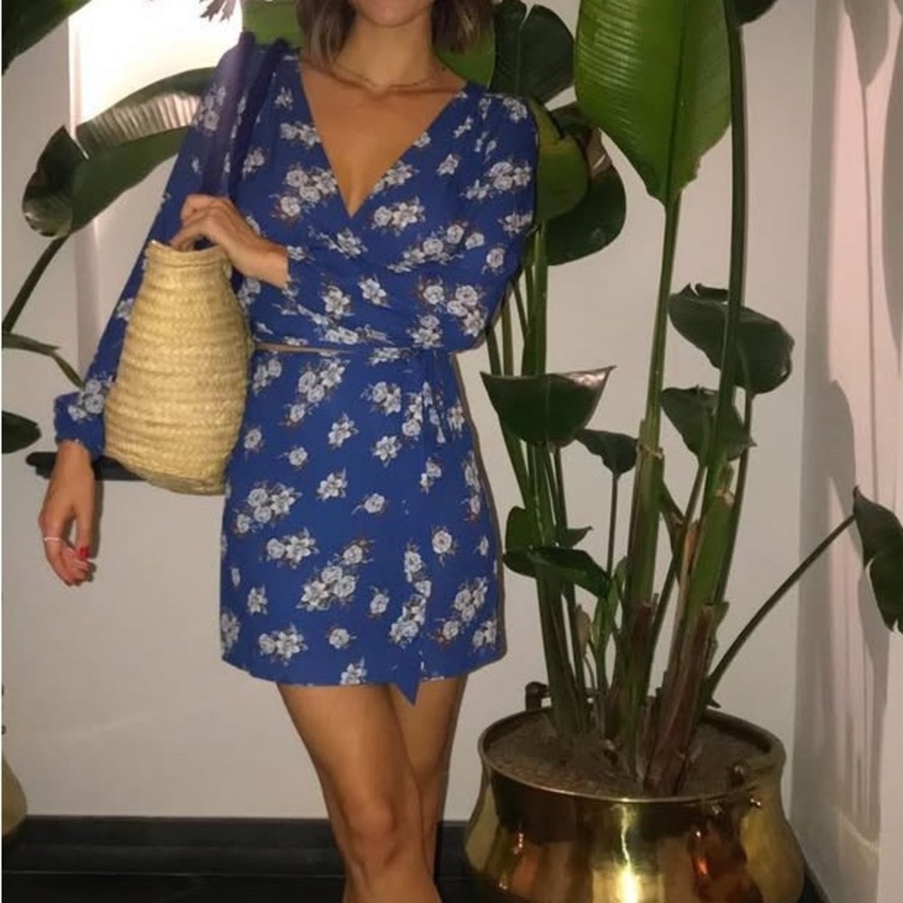 Blue Floral Wrap Dress New w Tags